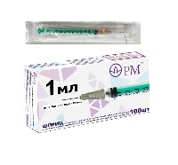 Изображение товара Шприц 1 мл трехдетальный c иглой 26g (0,45х12 мм) 100 шт./премьер -мед/