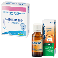 Изображение товара Набор Дантинорм бэби 1мл №10 р-р гомеопатический + Фенистил 20мл капли д/приема внутрь со скидкой