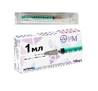 Изображение товара Шприц 1 мл трехдетальный c иглой 26g (0,45х12 мм) 10 шт./премьер -мед/
