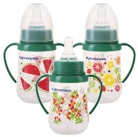 Изображение товара Курносики бутылочка полипропиленовая приталенная с ручками с 2-мя силиконовыми сосками 6+ 125 мл/11020