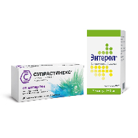 Изображение товара Набор СУПРАСТИНЕКС 0,005 N30 ТАБЛ П/ПЛЕН/ОБОЛОЧ + Энтерол 250 мг 30 шт. флакон капсулы
