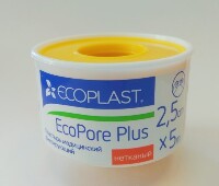 Ecoplast пластырь медицинский фиксирующий нетканный ecopore plus 2,5x5