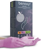 Изображение товара Перчатки смотровые benovy нитриловые нестерильные неопудренные текстурированные на пальцах хлорированные m 50 пар/розовый/