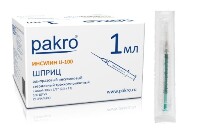Изображение товара Шприц инсулиновый 3-х компонентный c иглой 0,3x13 1 мл 100 шт. u-100 pakromedical