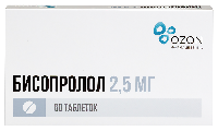 Бисопролол 2,5 мг 60 шт. таблетки, покрытые пленочной оболочкой