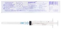 Изображение товара Шприц 3 мл 3-х компонентный c иглой 23g 0,6x30 тип луер 100 шт./паскаль/