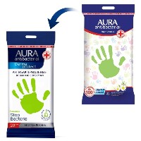 Aura antibacterial derma protect салфетки влажные очищающие антибактериальные ромашка 20 шт.