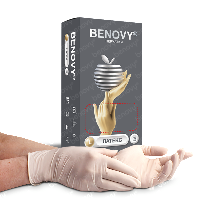 Изображение товара Перчатки смотр benovy латекс нестерильные неопудренные текстурированные на пальцах хлорированные l 50 пар/натуральный