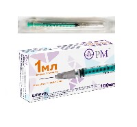 Изображение товара Шприц инсулиновый 1 мл 100 ин/ЕД c иглой 27g (0,4х12 мм) 100 шт./коробка/премьер-мед/